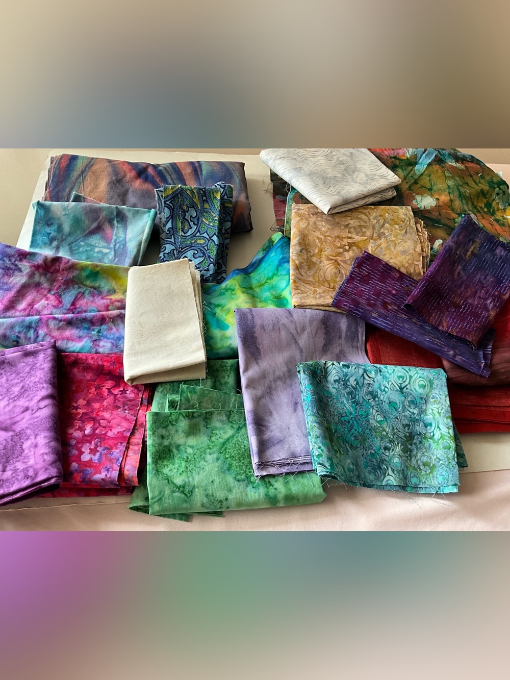 Quilting Sewing Fabric Remnant Scrap Batik Tie-Dye Multi Colors 2.6PoundsCotton